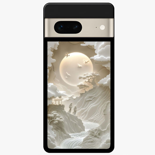 Celestial Origami Glass Case showing flat back view with artistic origami inspired celestial artwork and glossy glass finish.