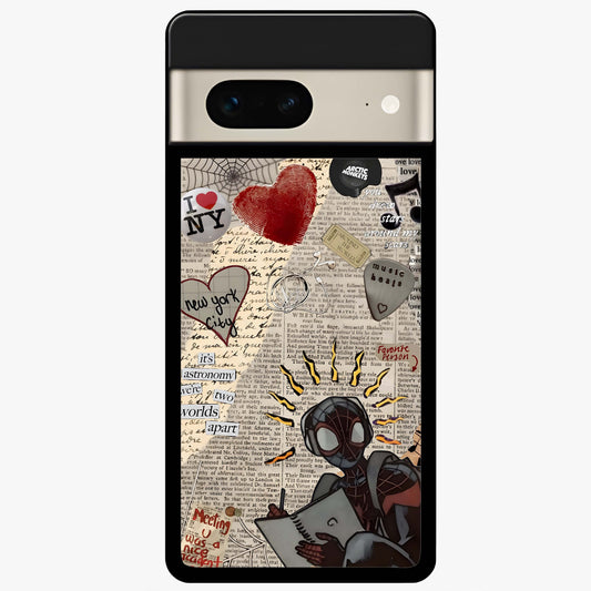 City Dream Sketch Glass Case showing flat back view with artistic city skyline sketch artwork and glossy glass finish.