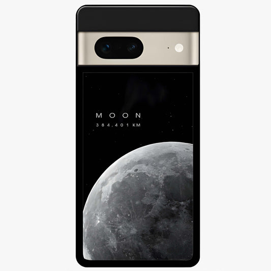 Cosmic Moon Glow Glass Case showing flat back view with glowing moon artwork and glossy glass finish.