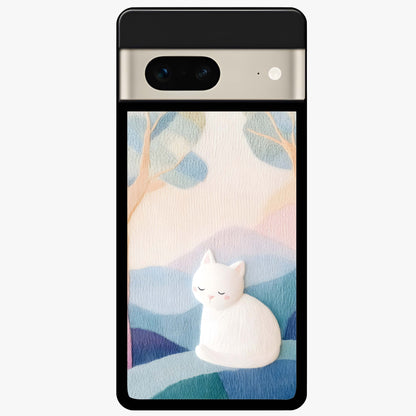 Cotton Dream Cat Glass Case showing flat back view with soft dreamy cat artwork and glossy glass finish.