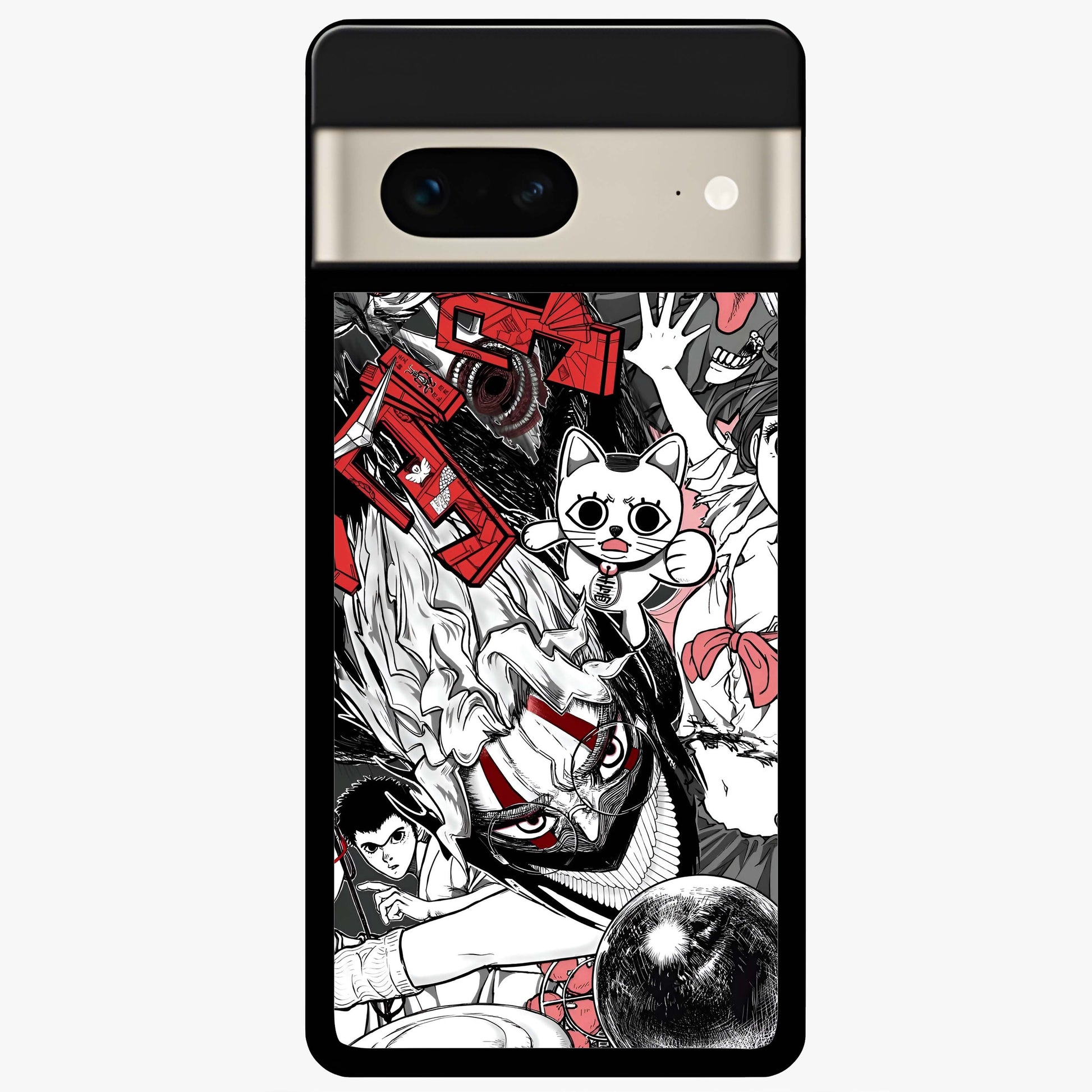 Crimson Chaos Panel Glass Case showing flat back view with bold crimson abstract artwork and glossy glass finish.
