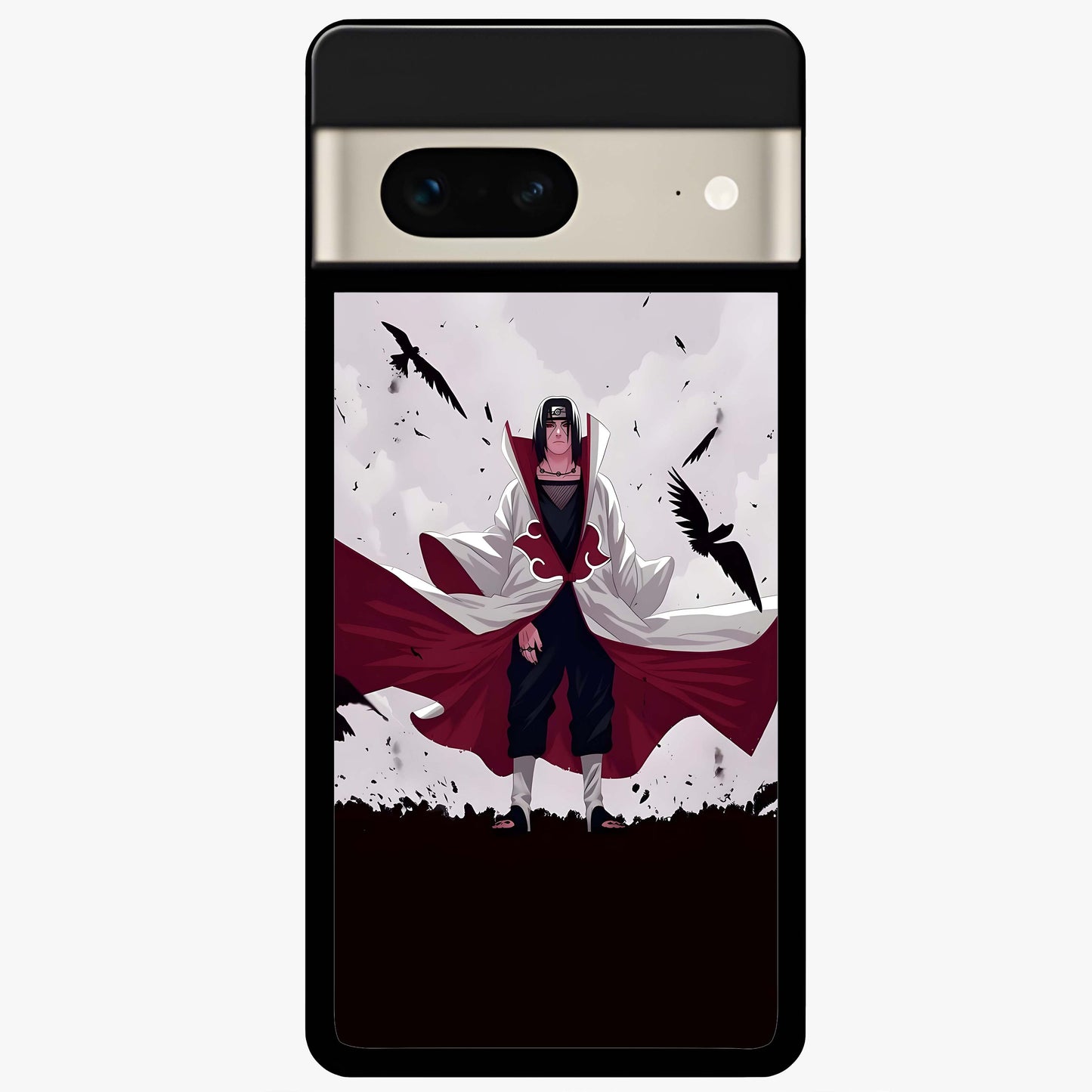 Crimson Crow Ascension Glass Case showing flat back view with mystical crow artwork and glossy glass finish.