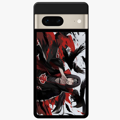 Crimson Crow Illusion Glass Case showing flat back view with artistic crow illusion artwork and glossy glass finish.