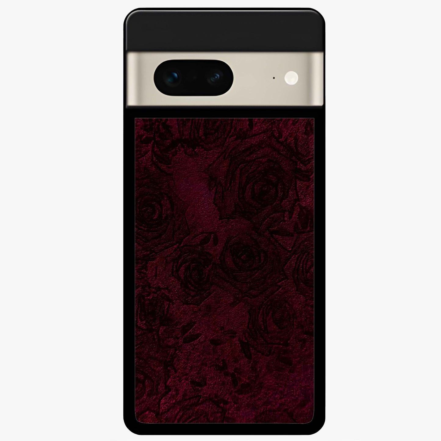 Crimson Fade Flow Glass Case showing flat back view with flowing crimson gradient artwork and glossy glass finish.