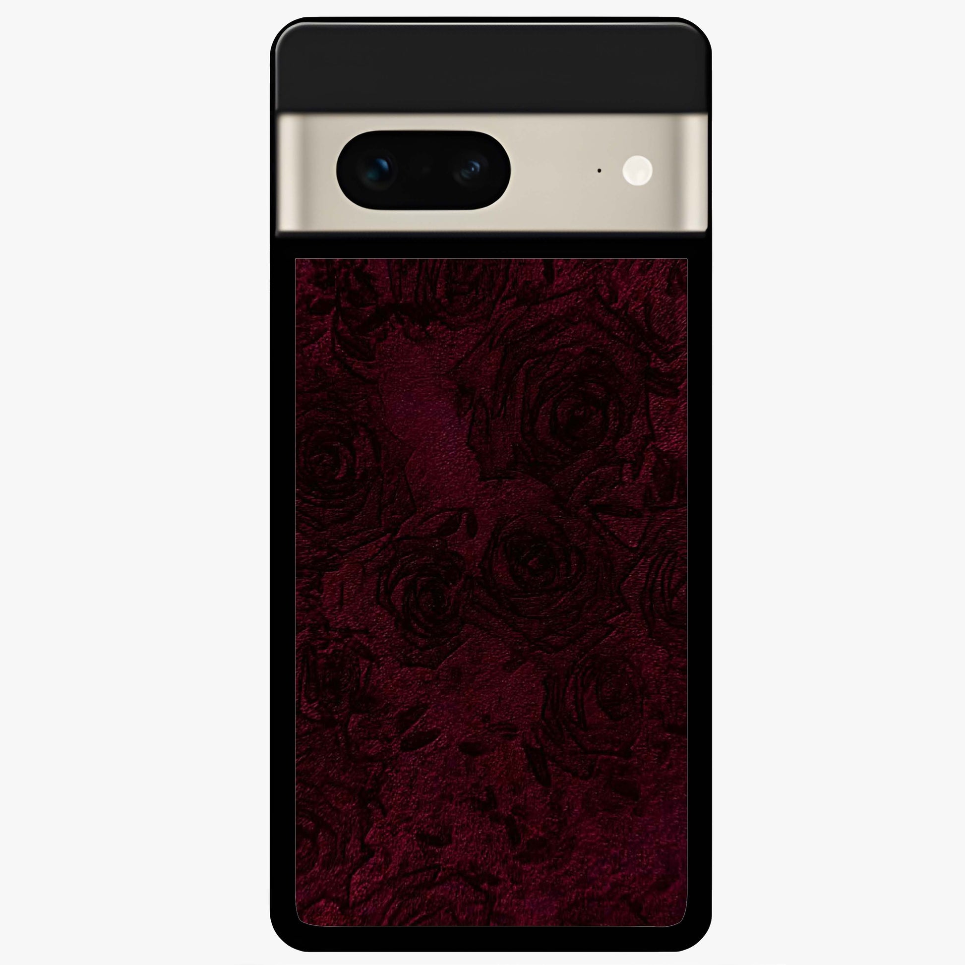 Crimson Fade Flow Glass Case showing flat back view with flowing crimson gradient artwork and glossy glass finish.
