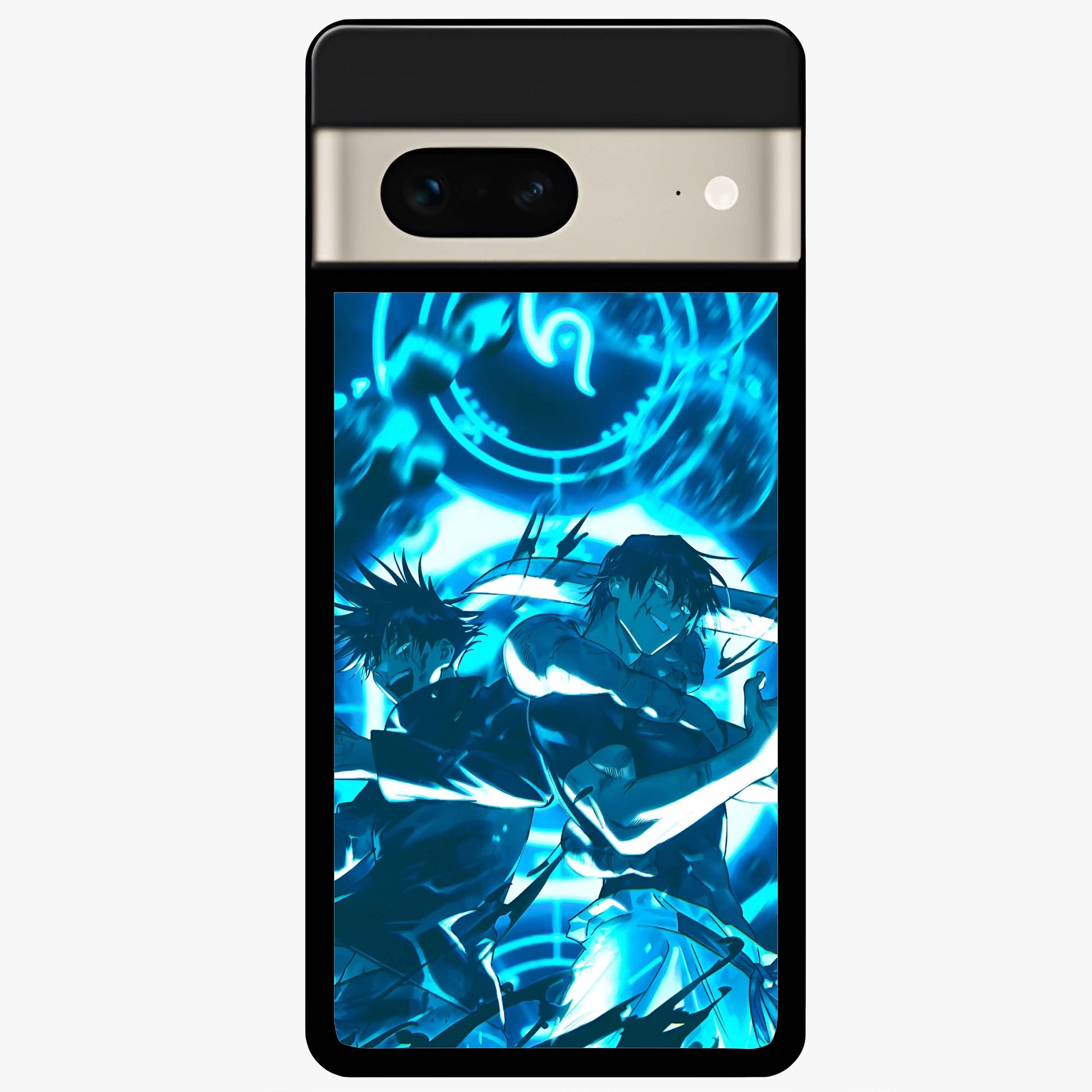 Cursed Energy Clash Glass Case showing flat back view with intense cursed energy artwork and glossy glass finish.
