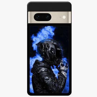 Cyber Sentinel Protocol Glass Case showing flat back view with futuristic cyber themed artwork and glossy glass finish.