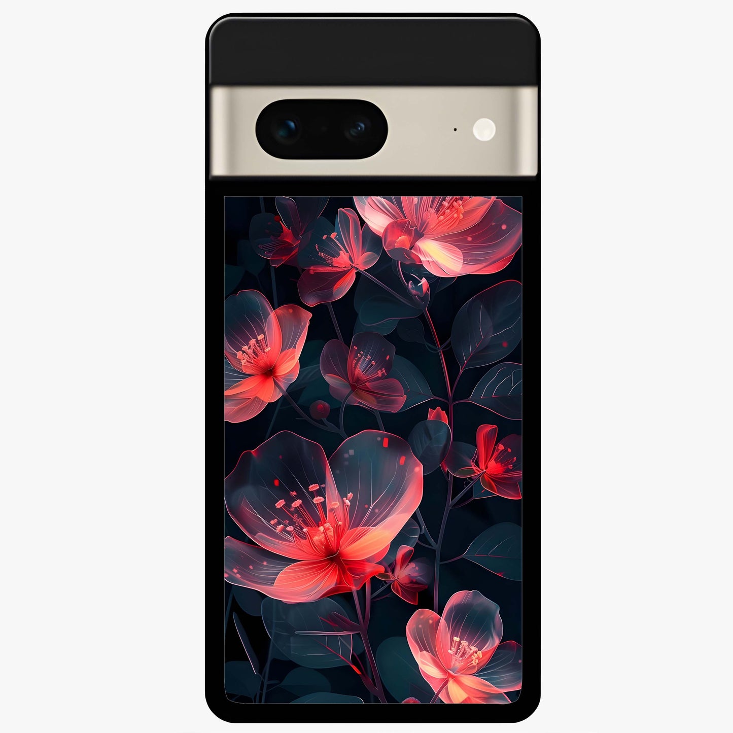 Dark Shade of Flower Glass Case showing flat back view with elegant dark floral artwork and glossy glass finish.