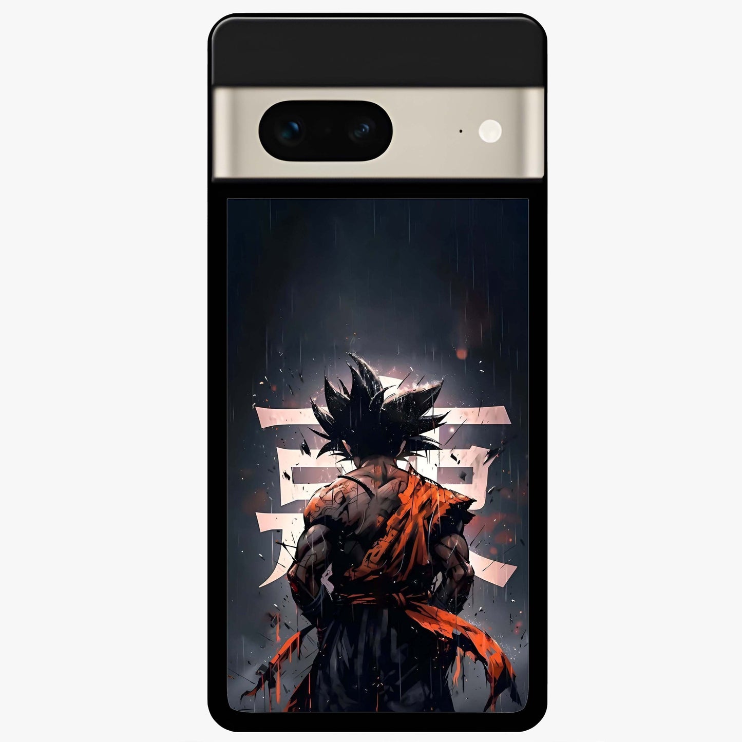 Dark Warrior In Rain Glass Case showing flat back view with warrior artwork in rainy atmosphere and glossy glass finish.