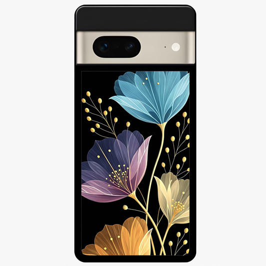 Delicate Multicolor Flowers Glass Case showing flat back view with vibrant floral artwork and glossy glass finish.