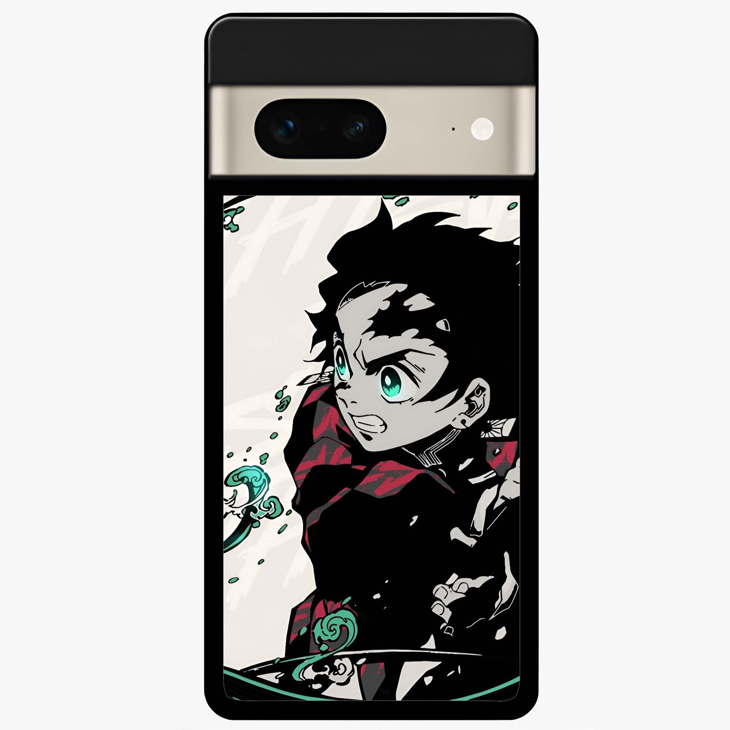 Demon Slayer Glass Case showing flat back view with bold anime inspired artwork and glossy glass finish.