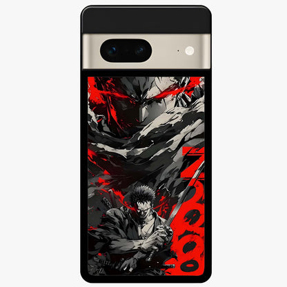 Demon Sword Resolve Glass Case showing flat back view with fierce sword warrior artwork and glossy glass finish.