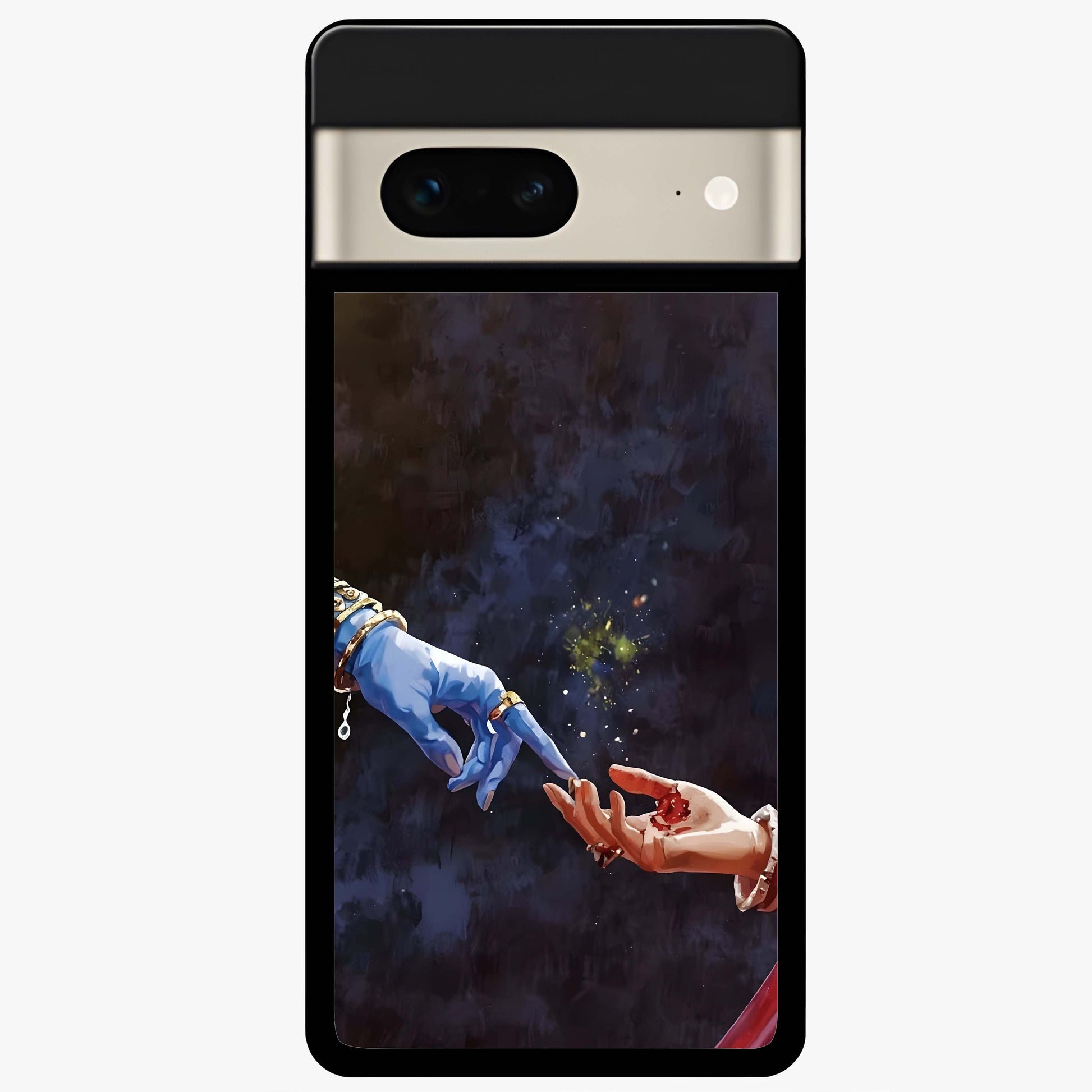 Divine Touch Eternal Glass Case showing flat back view with spiritual themed artwork and glossy glass finish.