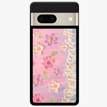 Dreamy Painted Garden Glass Case showing flat back view with artistic painted floral garden artwork and glossy glass finish.