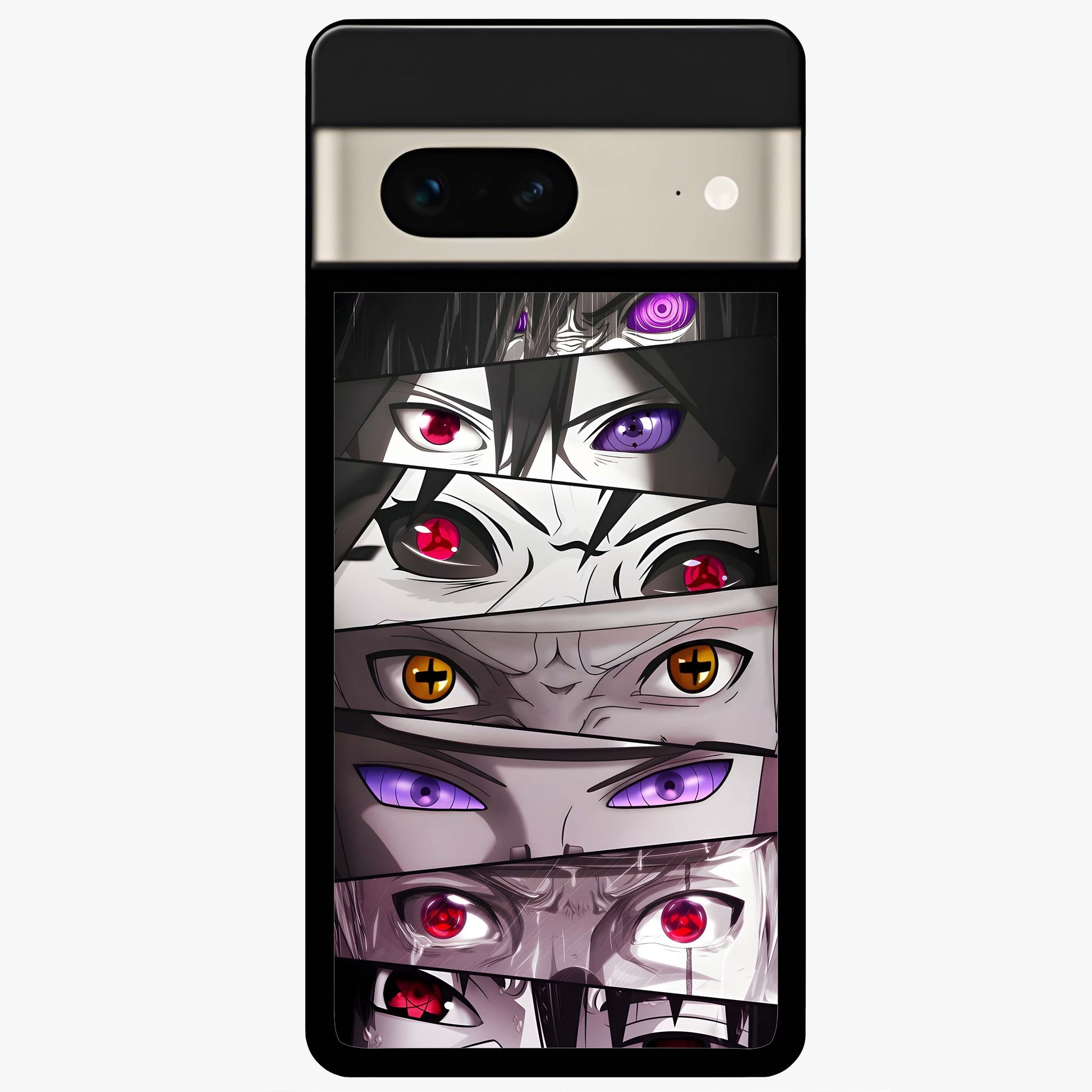 Eyes of Destiny Glass Case showing flat back view with striking eye themed artwork and glossy glass finish.
