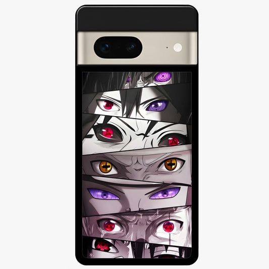 Eyes of Destiny Glass Case showing flat back view with striking eye themed artwork and glossy glass finish.