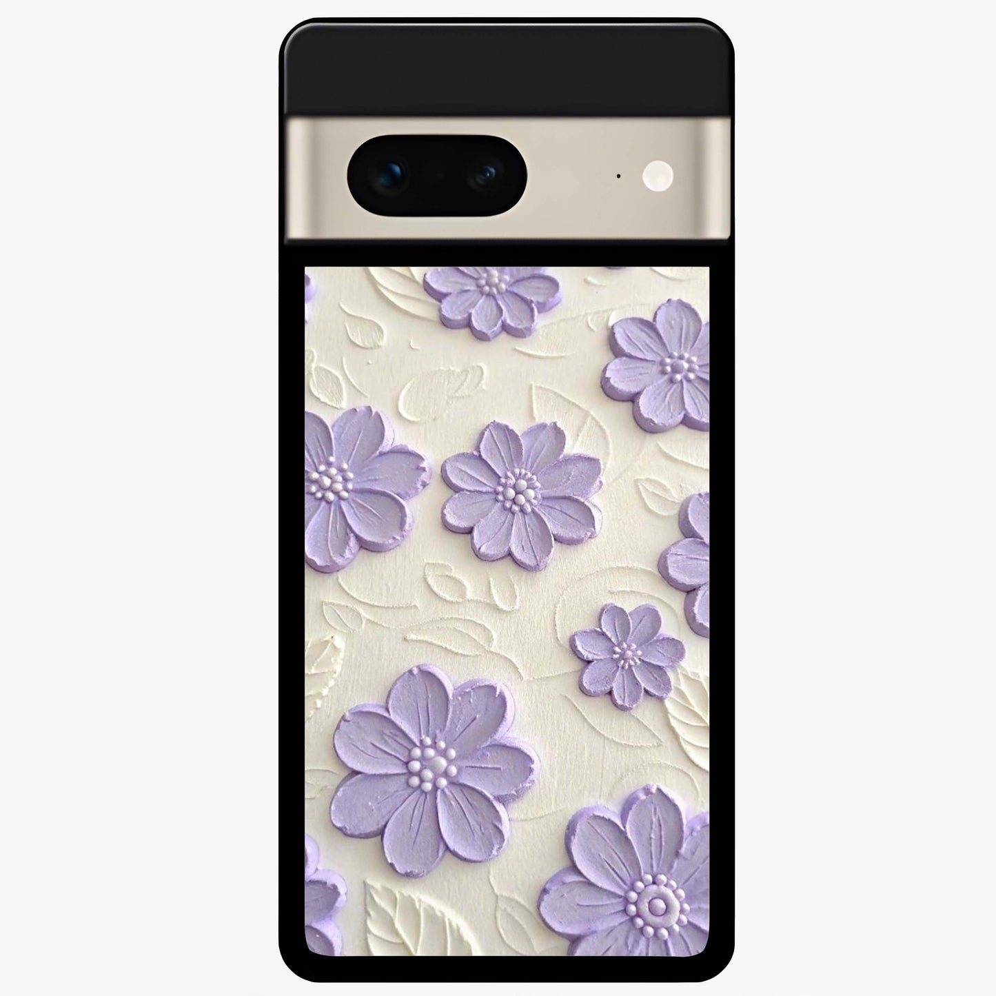 Floral Wall Art With Purple Flowers Glass Case showing flat back view with purple flower artwork and glossy glass finish.