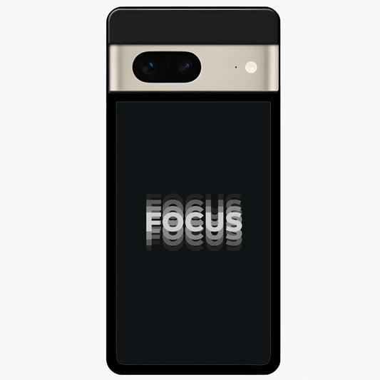 Focus Mode On Glass Case showing flat back view with bold motivational typography design and glossy glass finish.