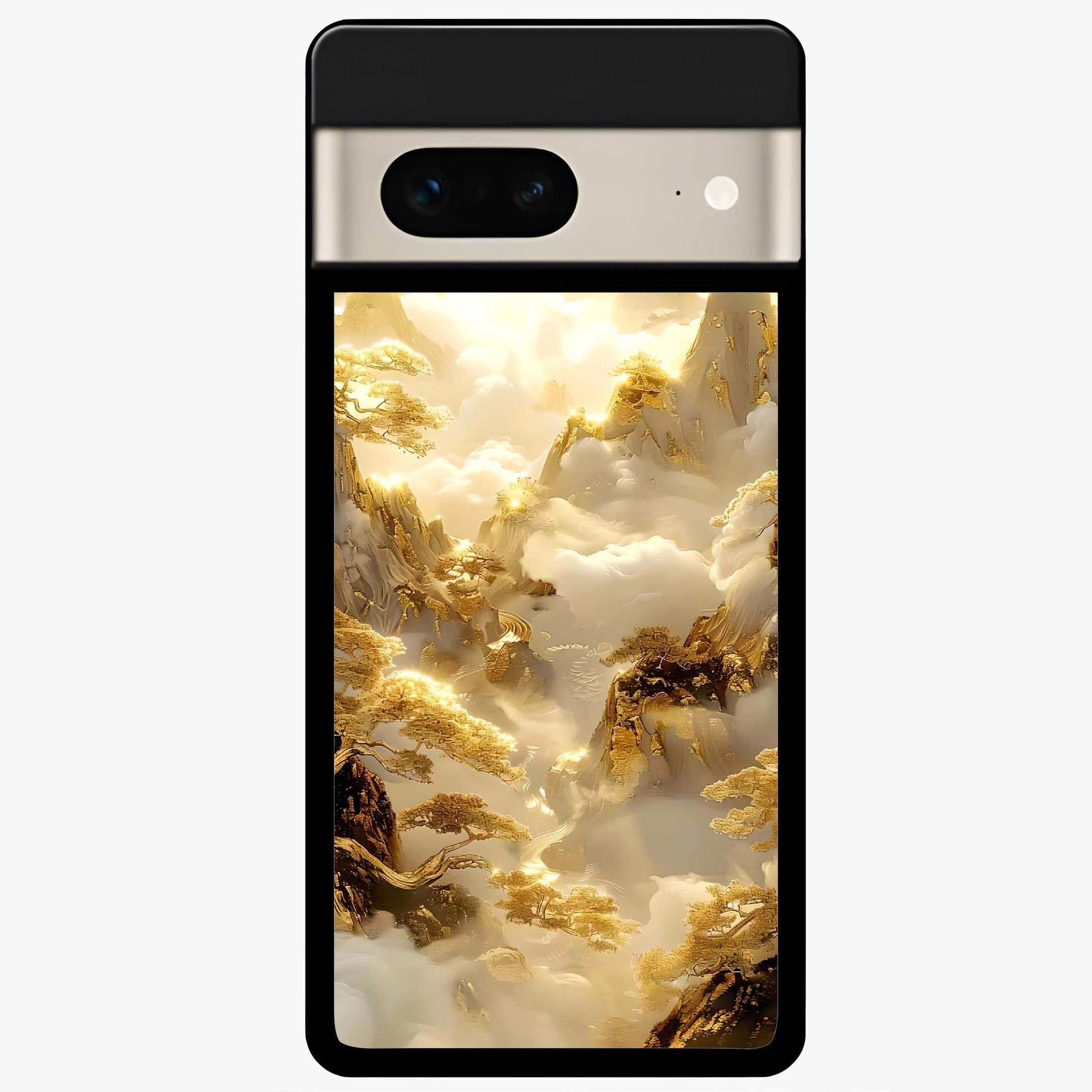 Gates Of Illumination Glass Case showing flat back view with mystical illuminated gate artwork and glossy glass finish.