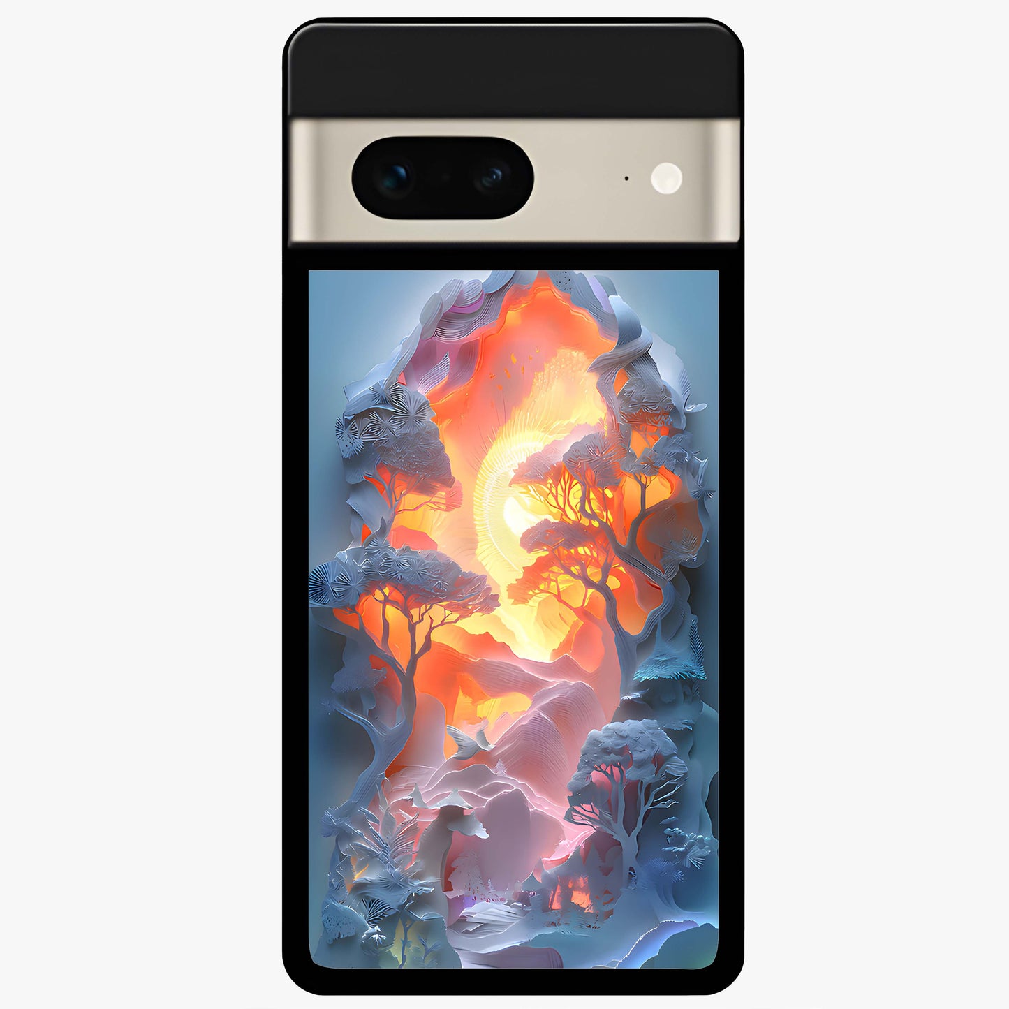 Glow Forest Portal Glass Case showing flat back view with glowing forest portal artwork and glossy glass finish.