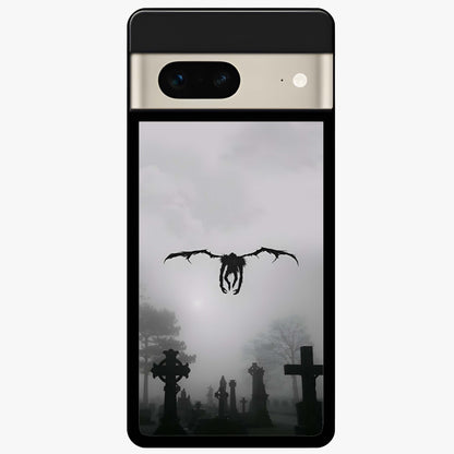 Graveyard Shadow Descent Glass Case showing flat back view with dark graveyard themed artwork and glossy glass finish.