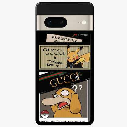 Gucci Play Mashup Glass Case showing flat back view with luxury inspired graphic artwork and glossy glass finish.