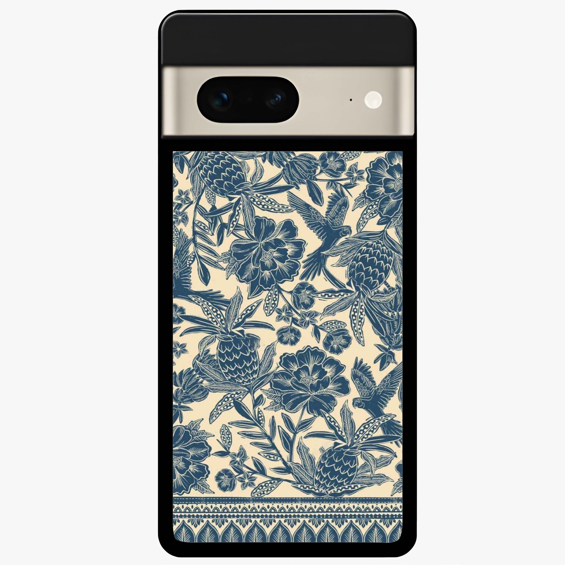 Heirloom Wild Bloom Glass Case showing flat back view with vintage inspired wild flower artwork and glossy glass finish.
