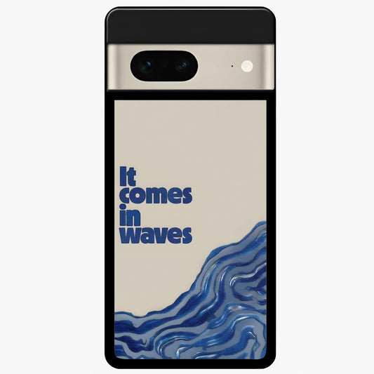 It Comes In Waves Quote Glass Case showing flat back view with inspirational wave themed quote artwork and glossy glass finish.