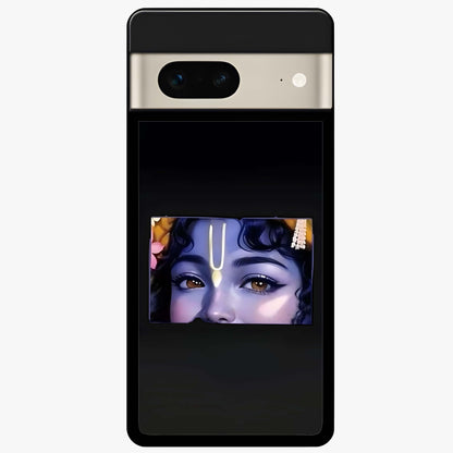 Krishna Divine Embrace Glass Case showing flat back view with Lord Krishna devotional artwork and glossy glass finish.