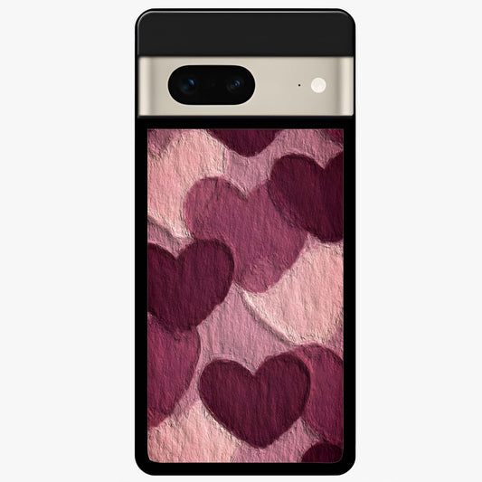 Layered Paper Hearts Glass Case showing flat back view with layered paper heart artwork and glossy glass finish.