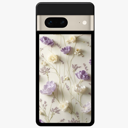 Lilac Breeze Harmony Glass Case showing flat back view with soft lilac themed artwork and glossy glass finish.
