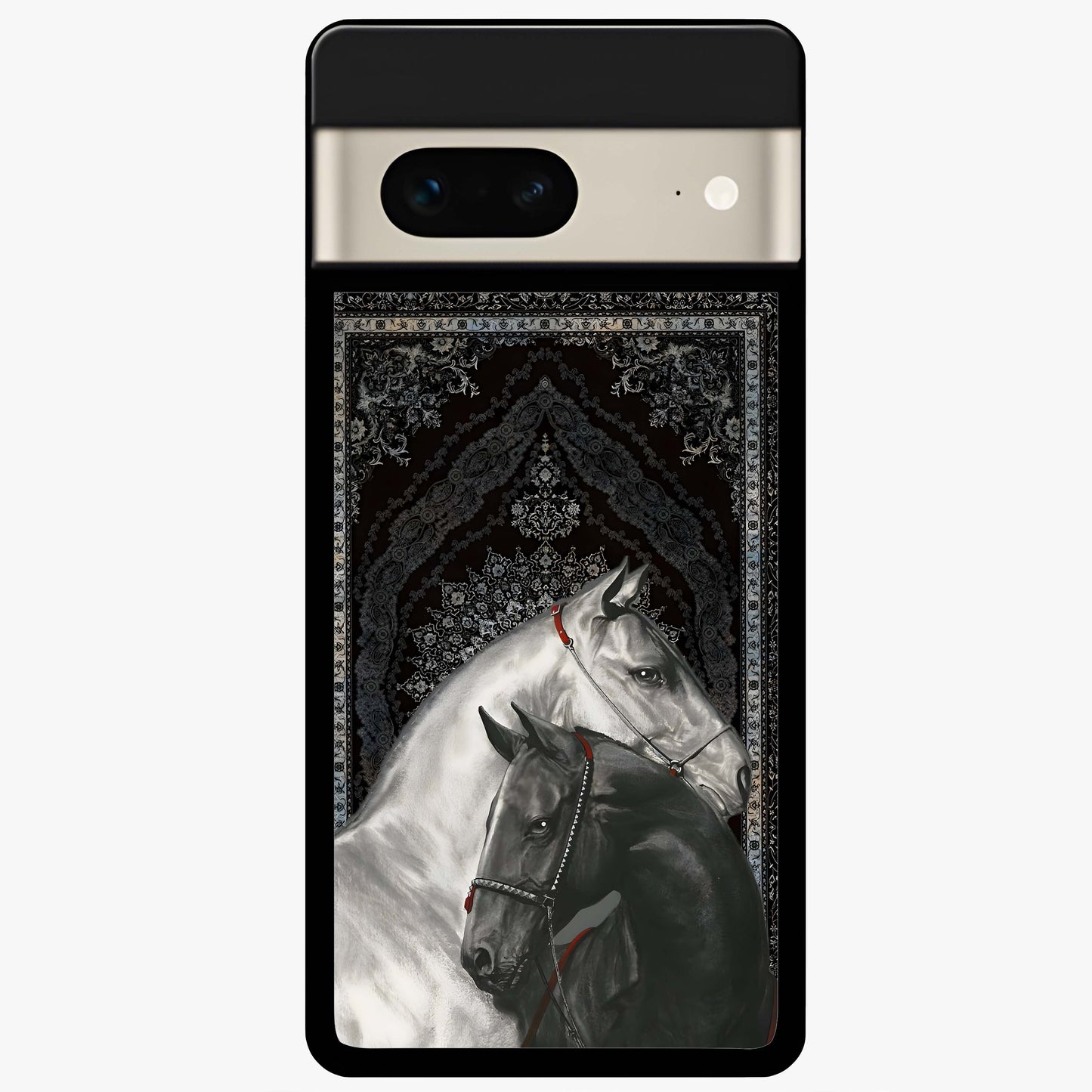 Majestic Ride Legacy Glass Case showing flat back view with powerful automotive inspired artwork and glossy glass finish.