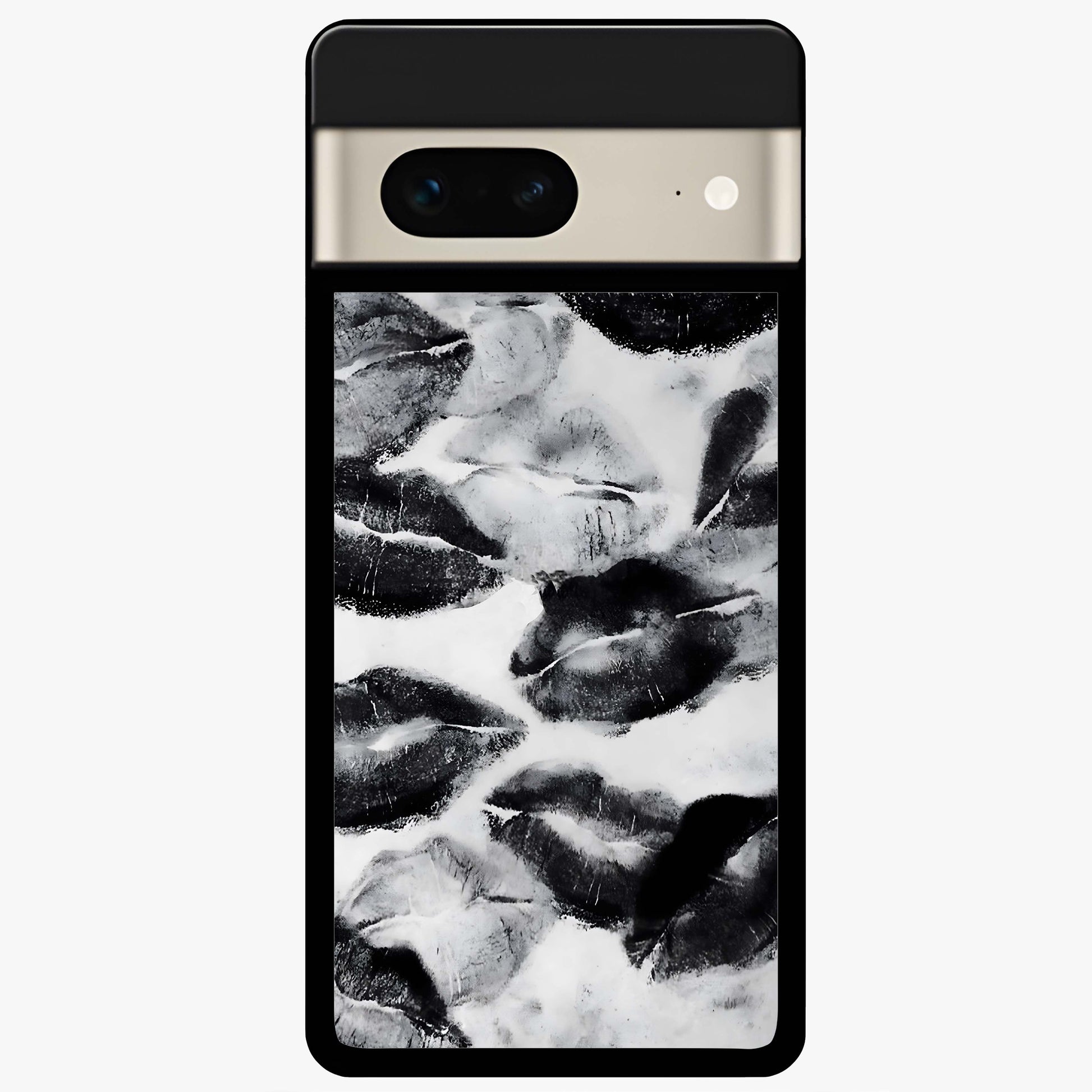Midnight Kiss Marks Glass Case showing flat back view with lipstick kiss mark artwork and glossy glass finish.