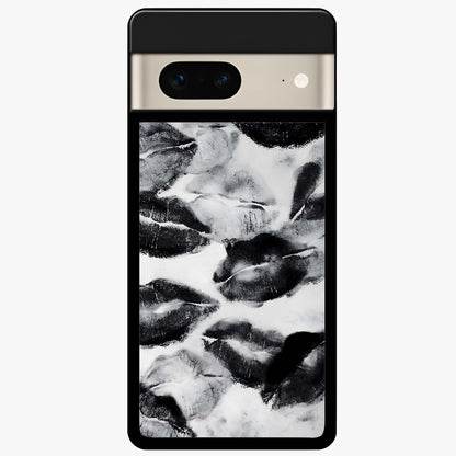 Midnight Kiss Marks Glass Case showing flat back view with lipstick kiss mark artwork and glossy glass finish.