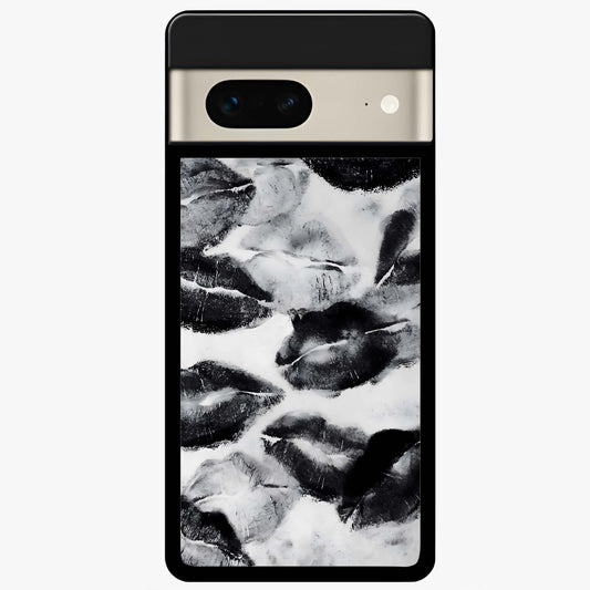 Midnight Kiss Marks Glass Case showing flat back view with lipstick kiss mark artwork and glossy glass finish.