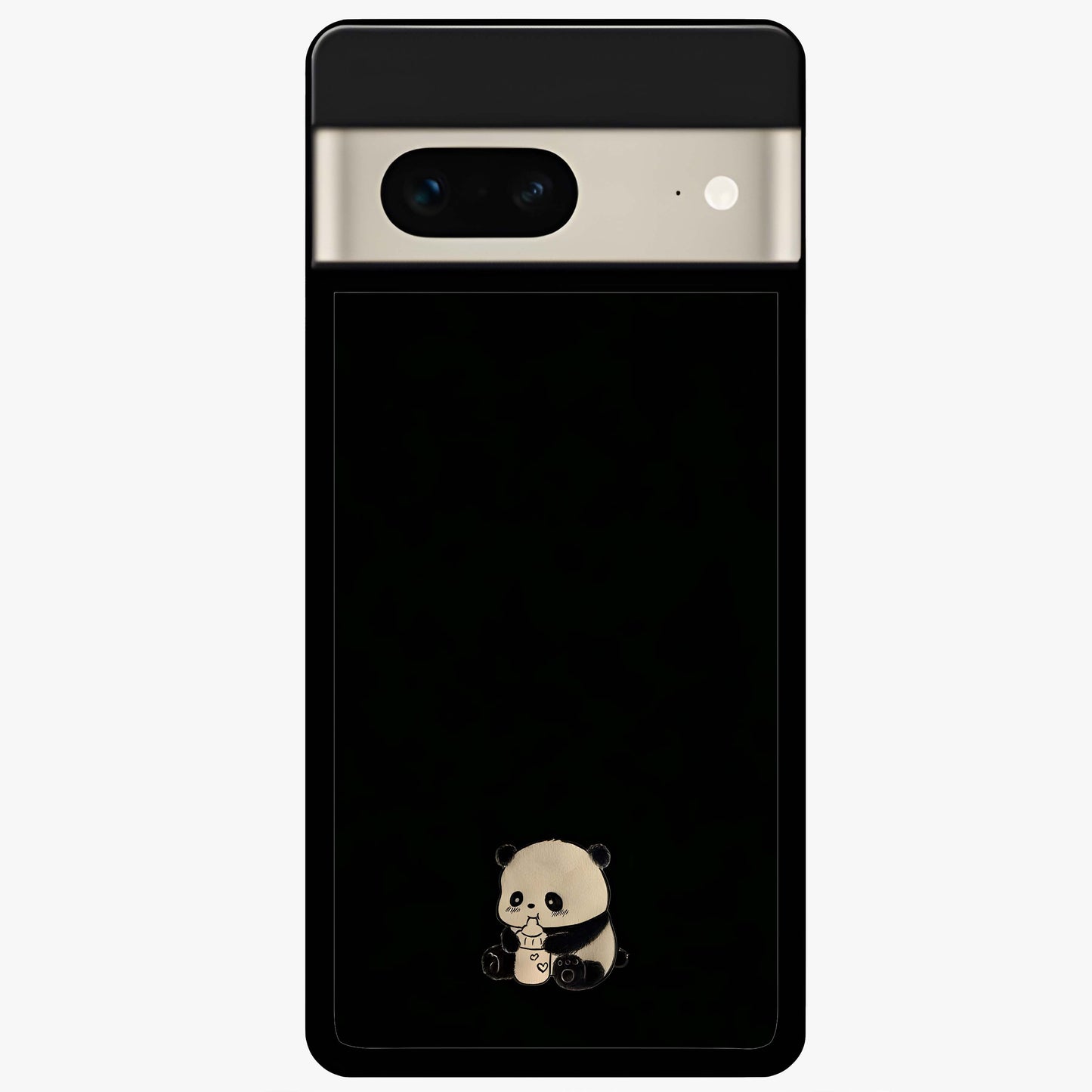 Midnight Panda Love Glass Case showing flat back view with cute panda themed artwork and glossy glass finish.