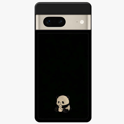 Midnight Panda Love Glass Case showing flat back view with cute panda themed artwork and glossy glass finish.