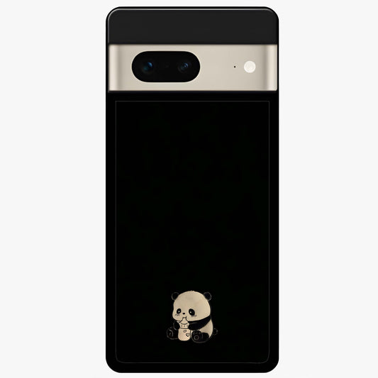 Midnight Panda Love Glass Case showing flat back view with cute panda themed artwork and glossy glass finish.
