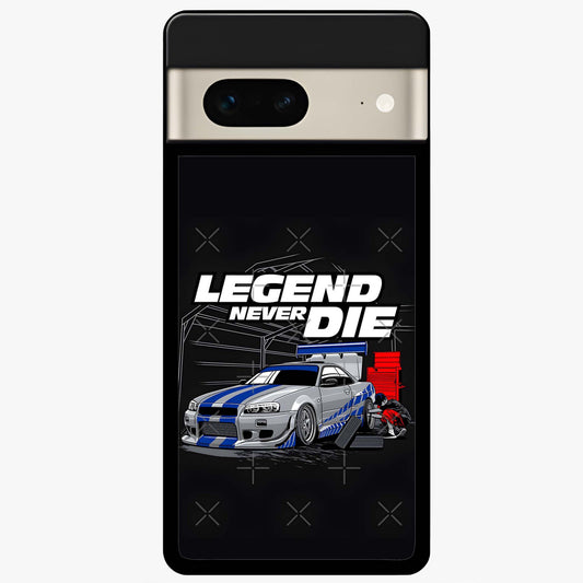 Midnight Racing Legacy Glass Case showing flat back view with sleek racing inspired artwork and glossy glass finish.
