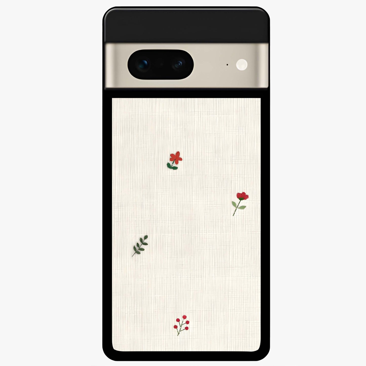 Minimal Petal Whispers Glass Case showing flat back view with soft minimal floral artwork and glossy glass finish.