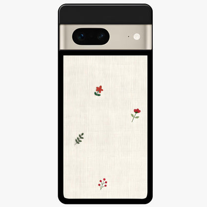 Minimal Petal Whispers Glass Case showing flat back view with soft minimal floral artwork and glossy glass finish.