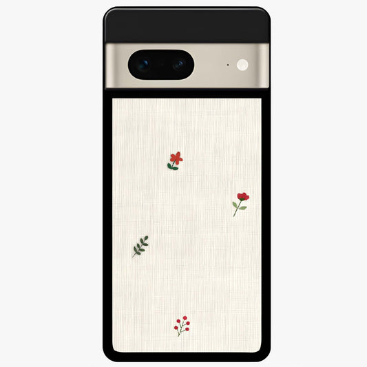 Minimal Petal Whispers Glass Case showing flat back view with soft minimal floral artwork and glossy glass finish.