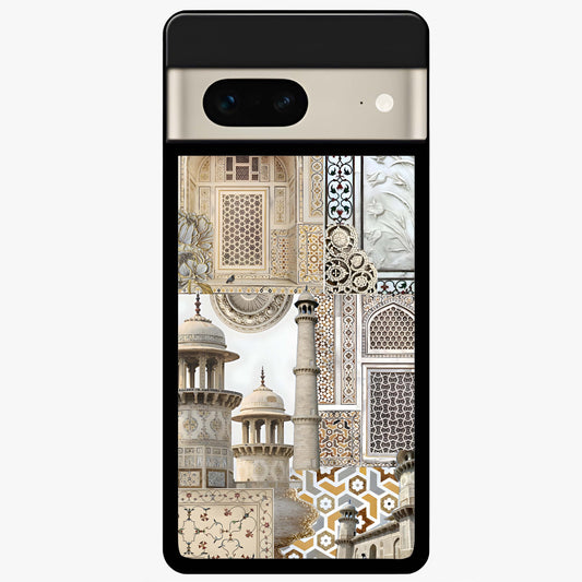 Mughal Marble Legacy Glass Case showing flat back view with intricate Mughal inspired marble pattern and glossy glass finish.