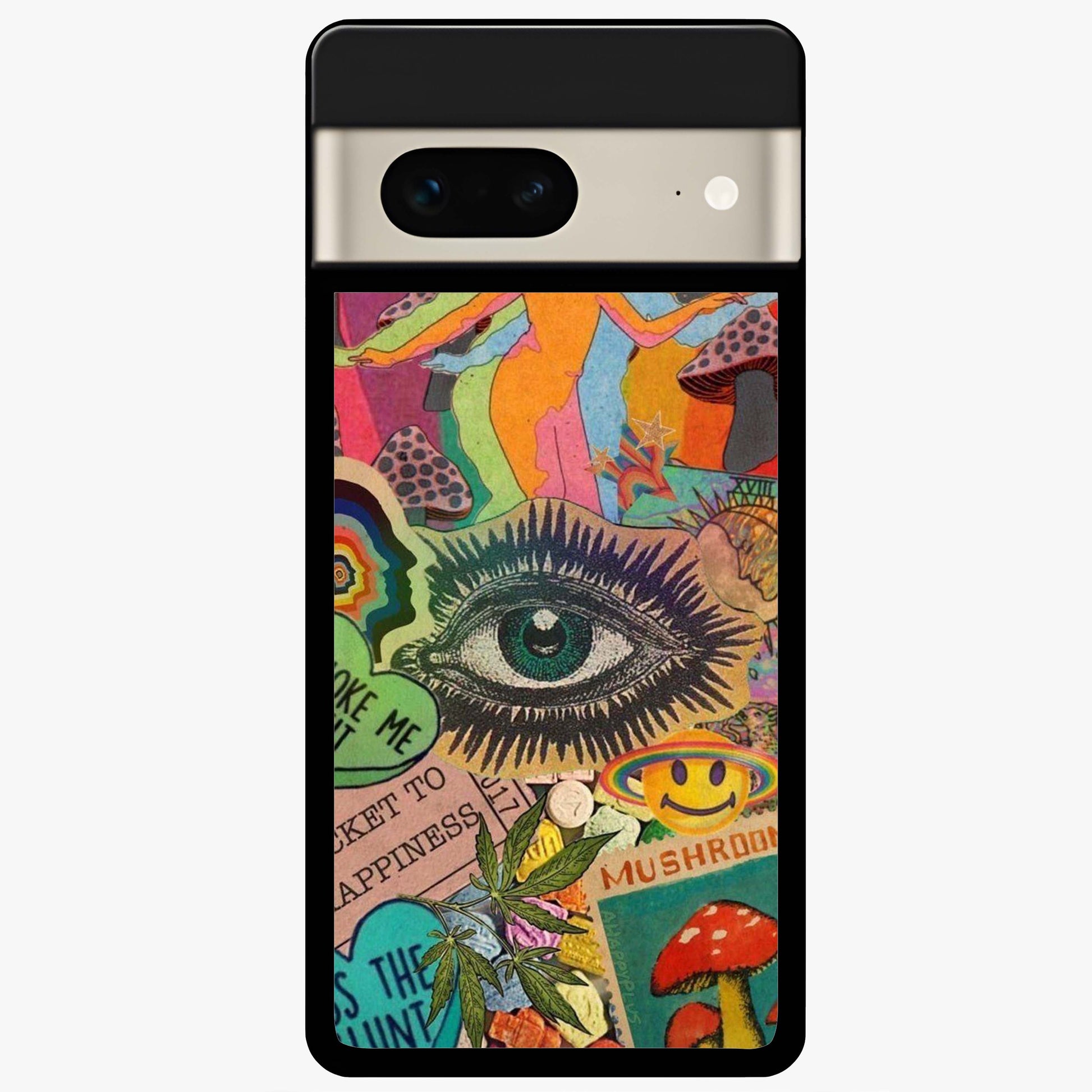 Mystic Eye Wonderland Glass Case showing flat back view with mystical eye themed artwork and glossy glass finish.
