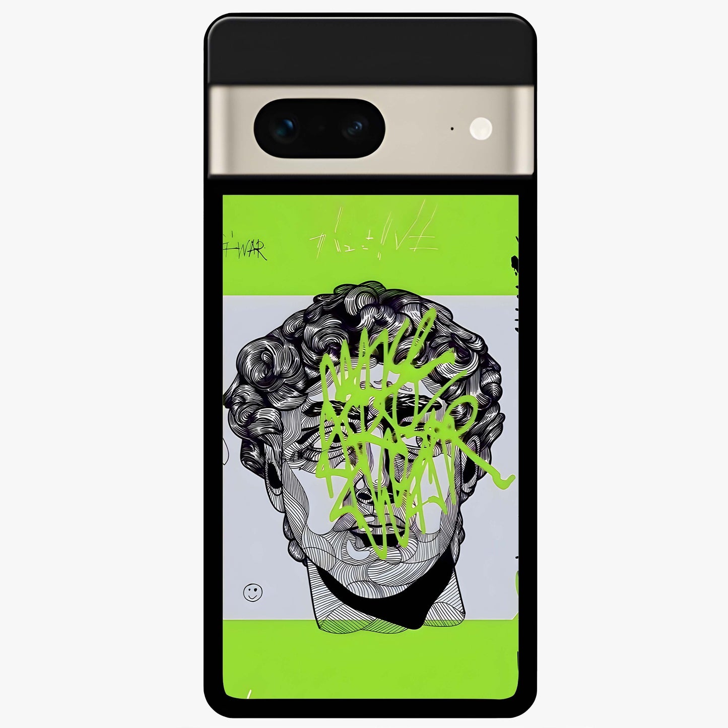 Neo Graffiti Rebellion Glass Case showing flat back view with vibrant graffiti artwork and glossy glass finish.