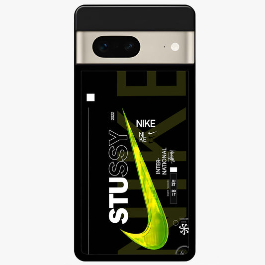 Neon Street Edition Glass Case showing flat back view with neon street style artwork and glossy glass finish.