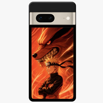 Nine Tails Legacy Glass Case showing flat back view with powerful nine-tailed fox inspired artwork and glossy glass finish.