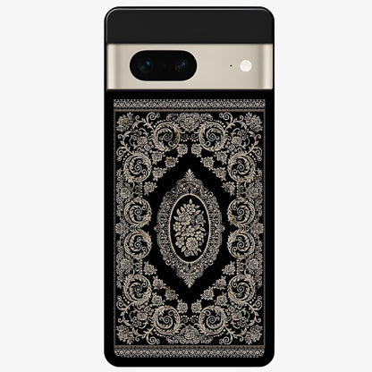 Noir Bloom Elegance Glass Case showing flat back view with elegant dark floral artwork and glossy glass finish.