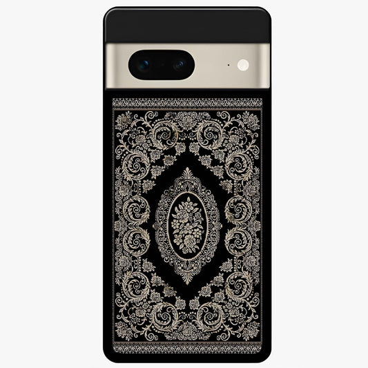 Noir Bloom Elegance Glass Case showing flat back view with elegant dark floral artwork and glossy glass finish.