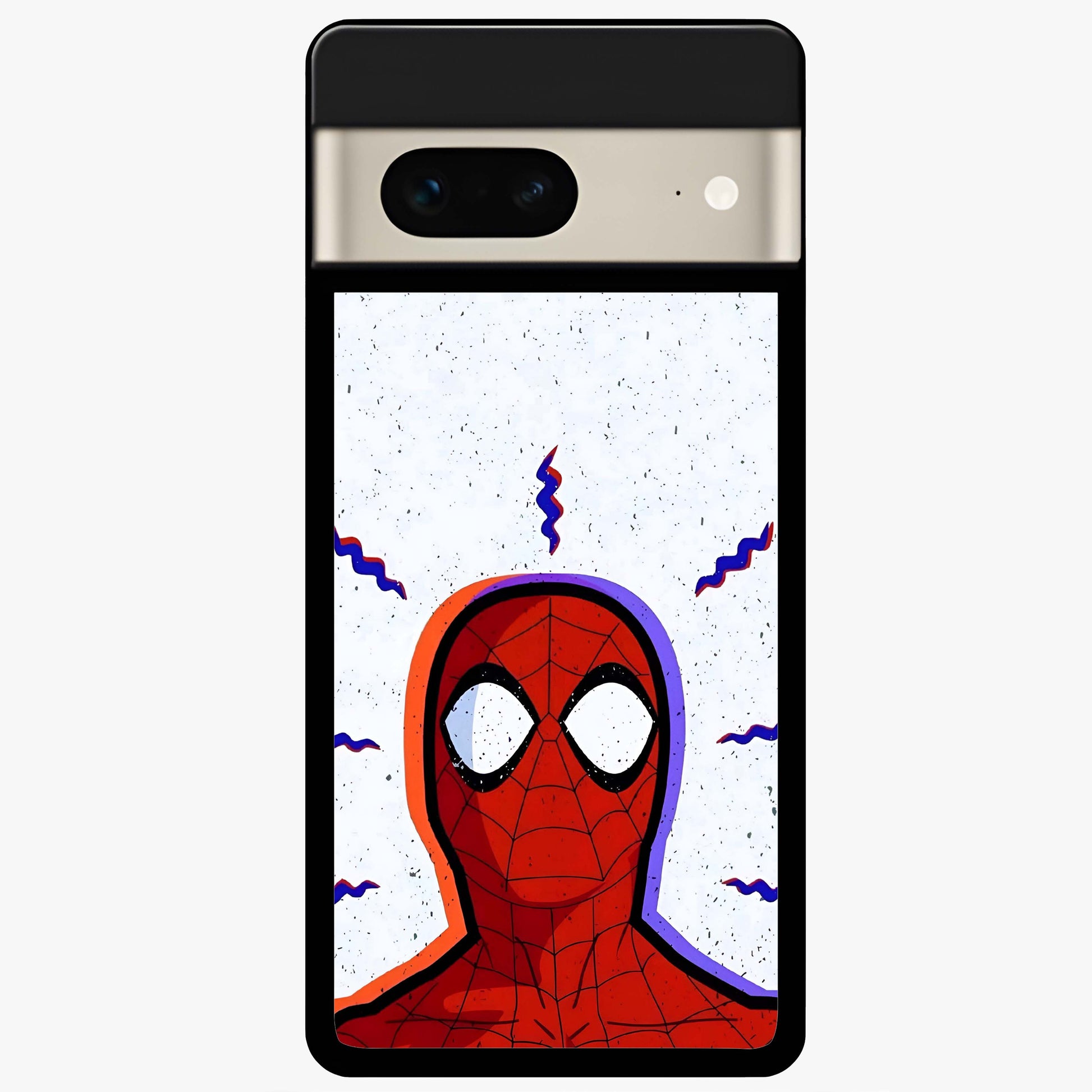 Omg Spiderman Glass Case showing flat back view with bold superhero inspired artwork and glossy glass finish.